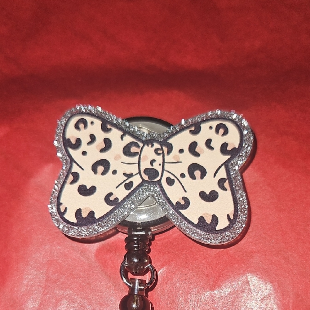 Leopard Print Bow Badge Reel